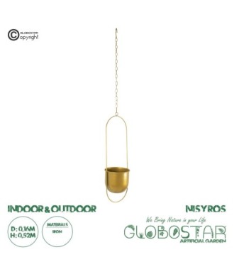 GloboStar® Artificial Garden NISYROS 20488 Κρεμαστό Μεταλλικό Κασπώ Γλάστρα - Flower Pot Χρυσό Φ16cm x Υ52cm